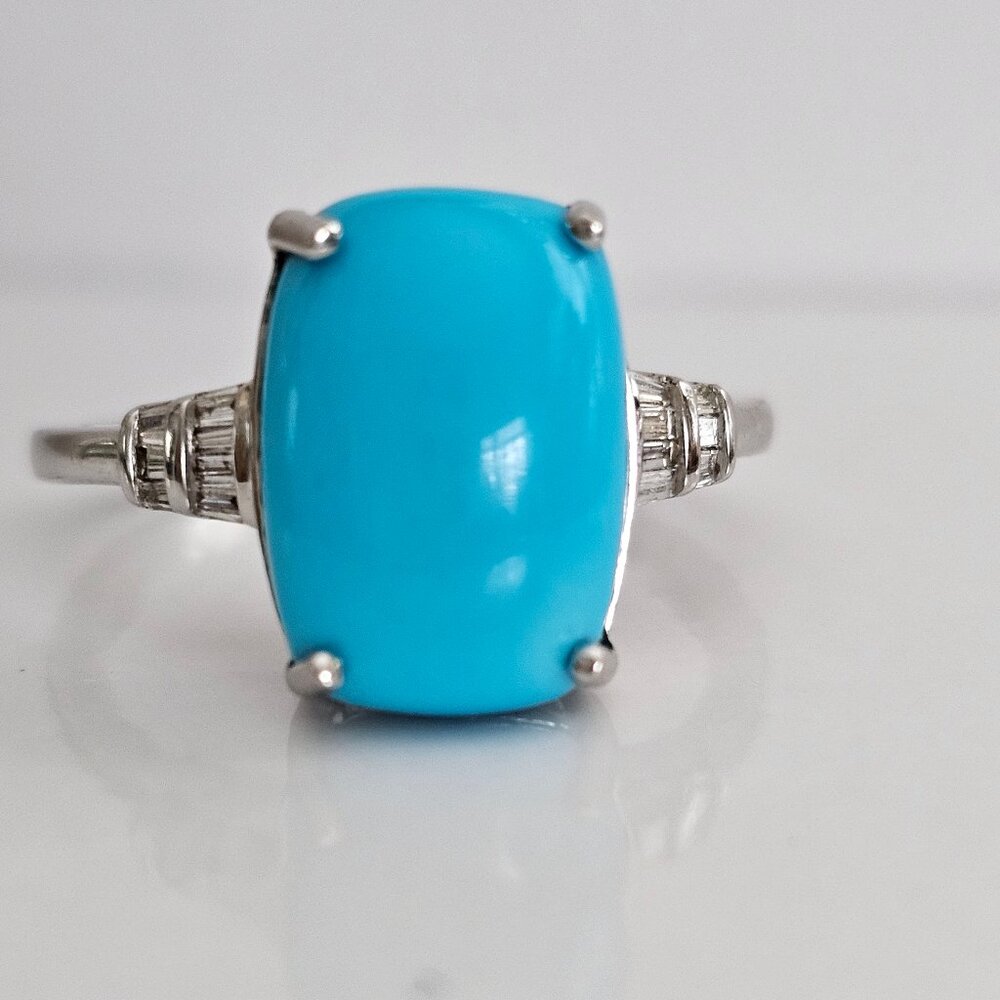 18 K White Gold. , ILIANA Collection,  AAA Sleeping Beauty Turquoise & Diamond